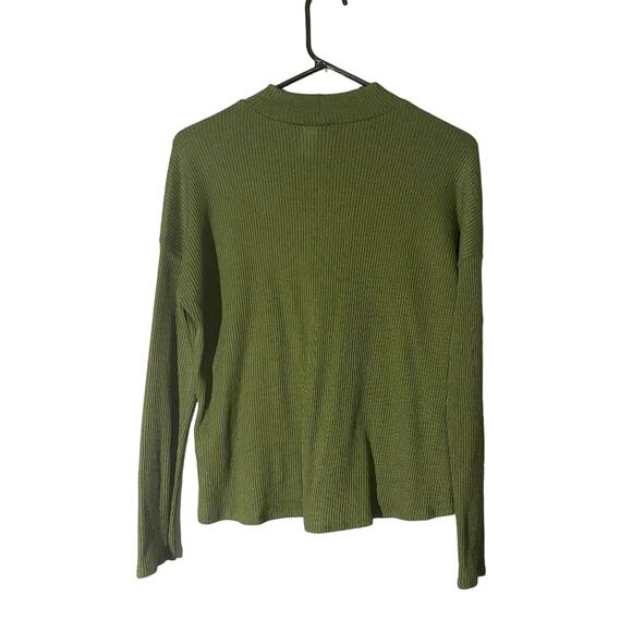 H&M Divided Green Long Sleeve Ribbed Mock Neck Blouse Women Sz S - Picture 3 of 6